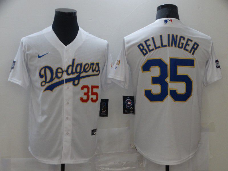 Men Los Angeles Dodgers #35 Bellinger White Game 2021 Nike MLB Jersey1